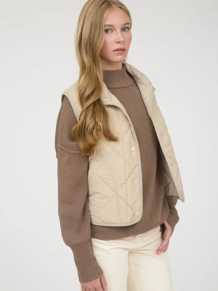 Snap Button Quilted Puffer Vest