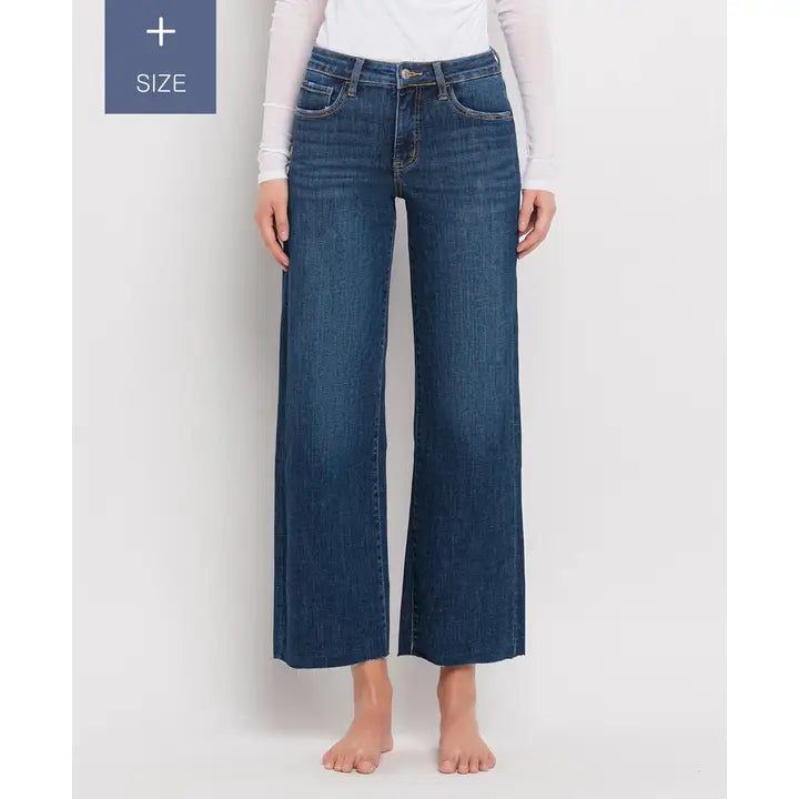 Plus Size Tummy Control Mid Rise Wide Leg Jeans