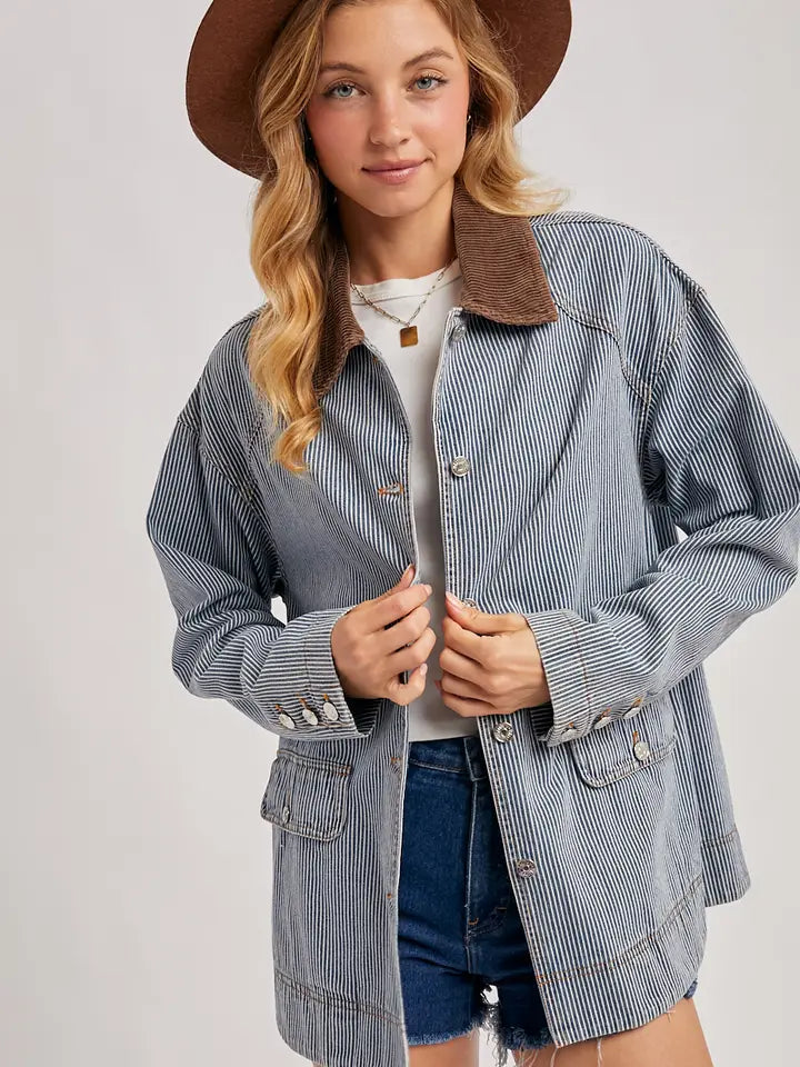 Denim Corduroy Collar Contrast Barn Coat