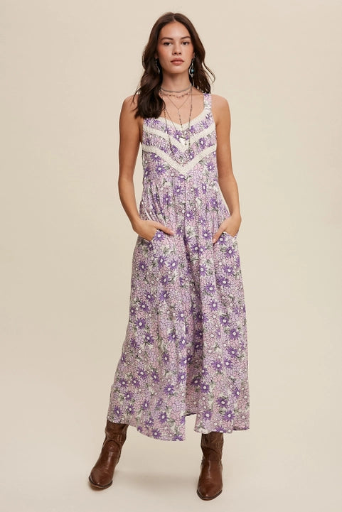 Floral Lace Trim Maxi Dress