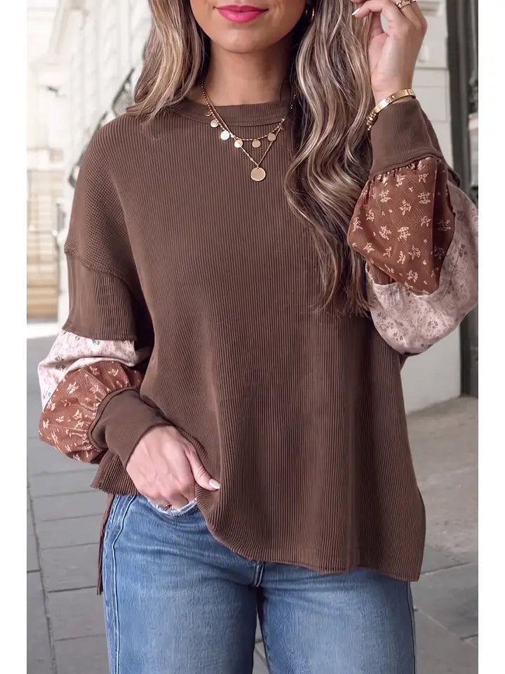 Wildflower Floral Print Textured Loose Pullover Top