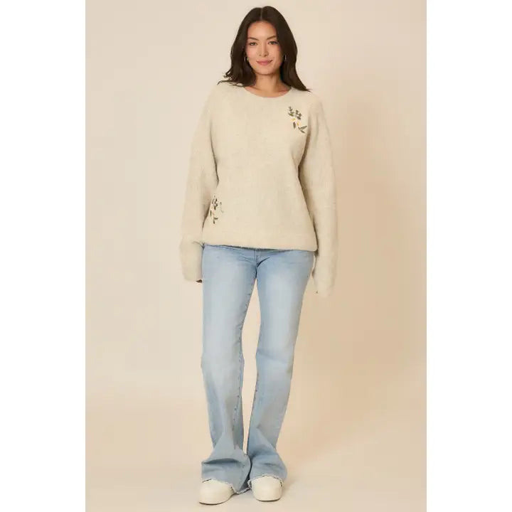 Floral Embroidered Dual Knit Sweater