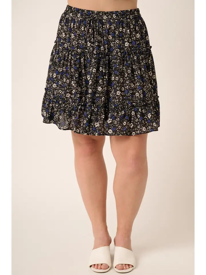 Plus Mini Flower Print Tiered Mini Skirt