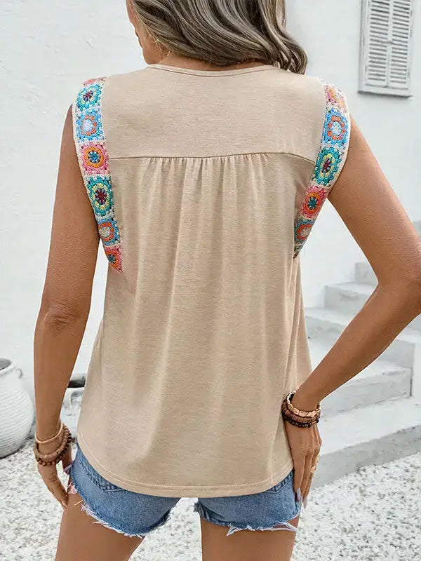 Boho Embroidered Shoulder Sleeveless Tank Top