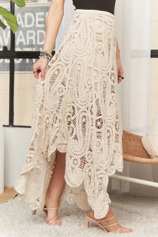 Crochet Lace High Low Maxi Skirt
