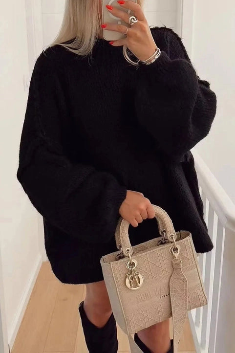 Cozy Turtleneck Knit Sweater - Black