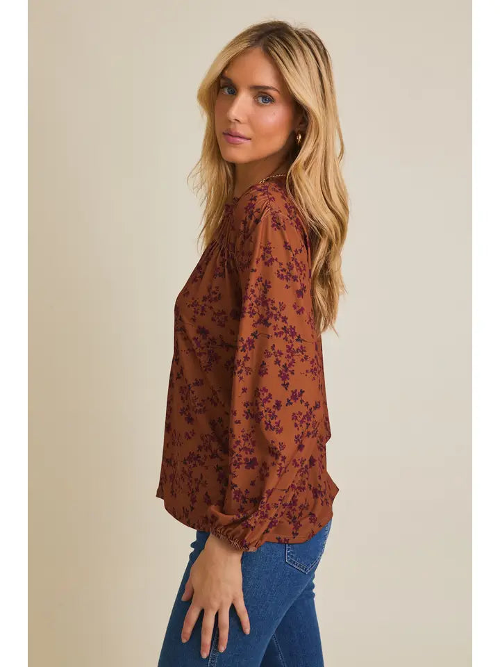 Notch Neck Long Sleeve Button Down Disty Top