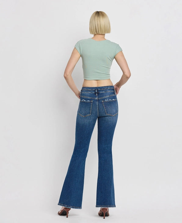 High Rise Front Seam Slit Flare Jeans