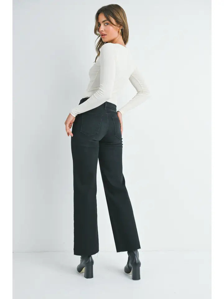 JBD Slim Wide Leg Jeans - Washed Black