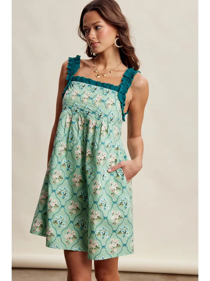 Floral Ruffle Strap Mini Dress