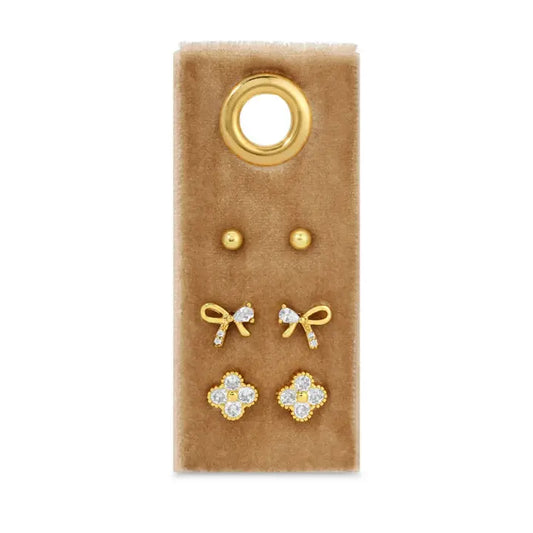 Bow Accented Stud Set On Velvet Tag