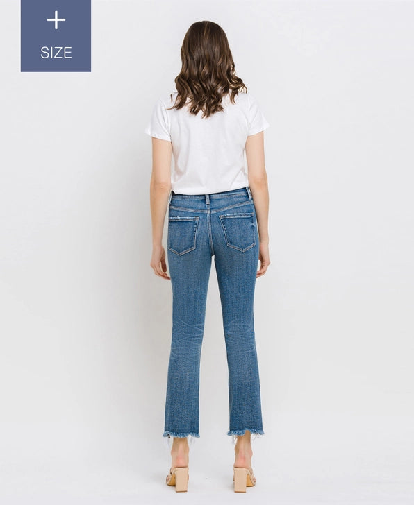 Plus Size High Rise Uneven Raw Hem Slim Straight