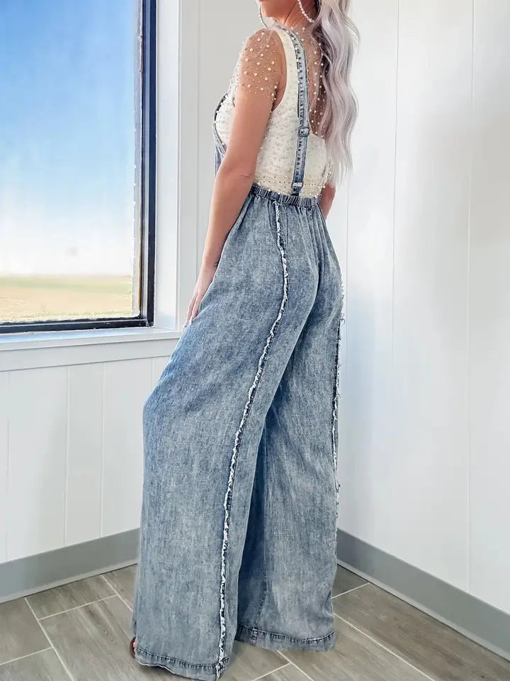 Washed Raw Wide Leg Jumpsuit