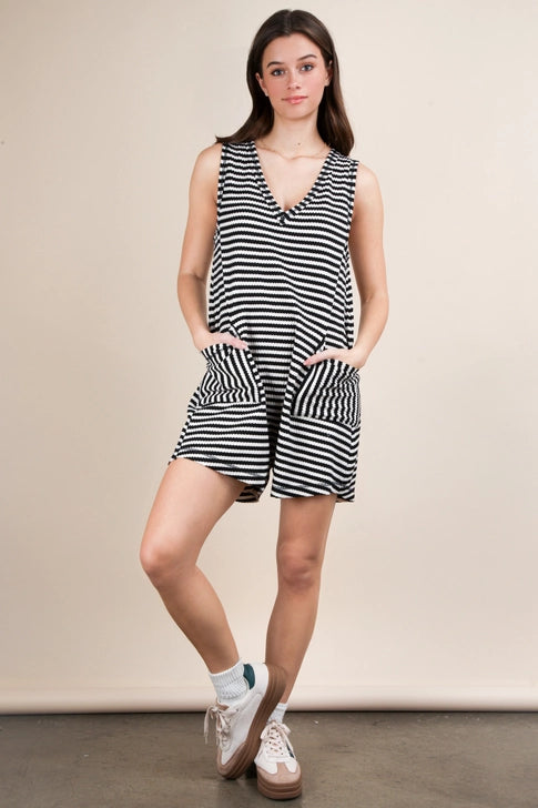 Striped Knit Casual Comfy Romper