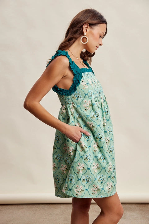 Floral Ruffle Strap Mini Dress