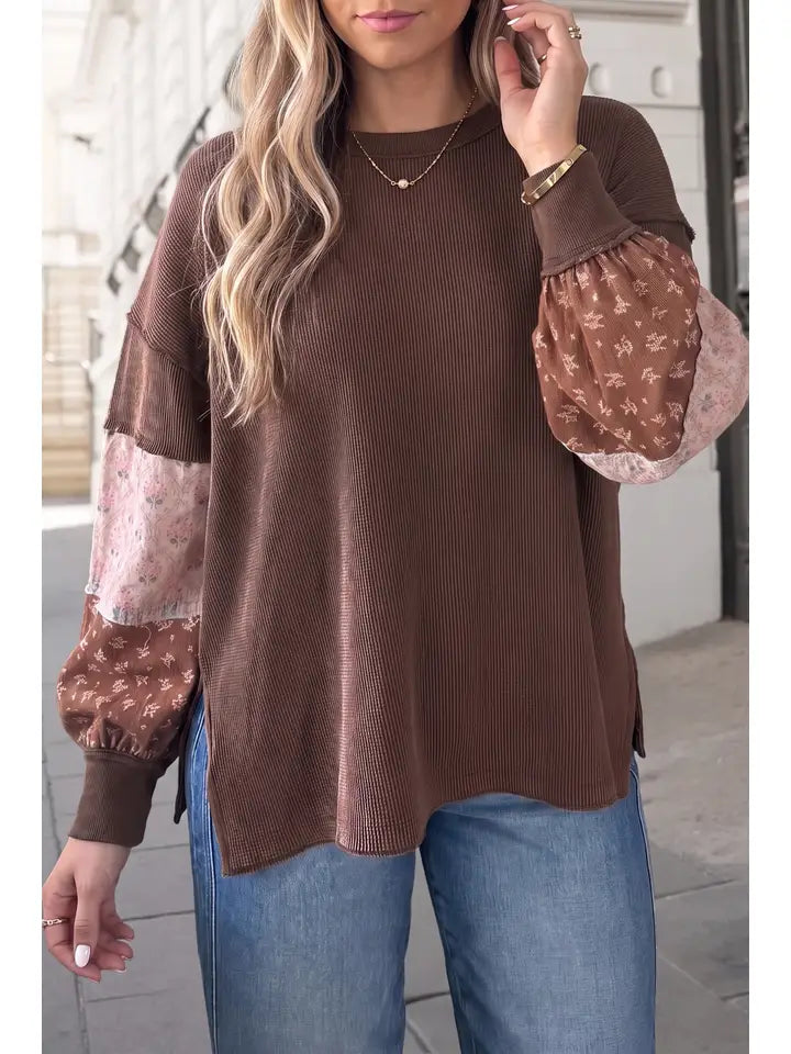Wildflower Floral Print Textured Loose Pullover Top