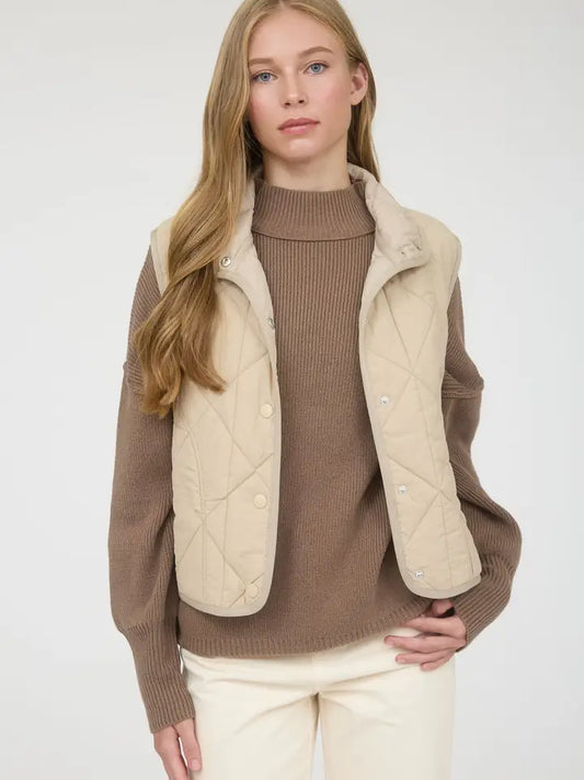 Snap Button Quilted Puffer Vest