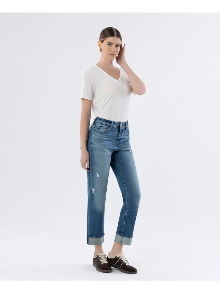 High Rise Cuffed Straight Jeans