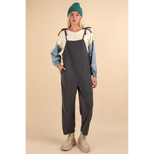 Fleece Baggy Backless Casual Jumpsuit
