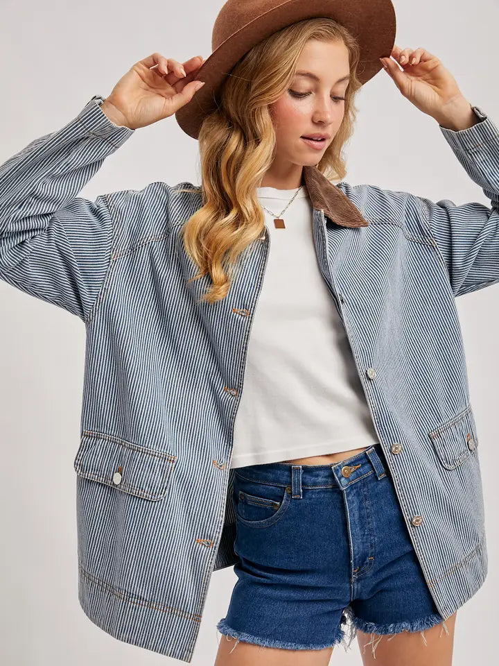 Denim Corduroy Collar Contrast Barn Coat