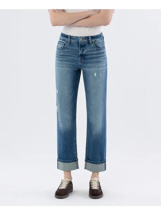 High Rise Cuffed Straight Jeans