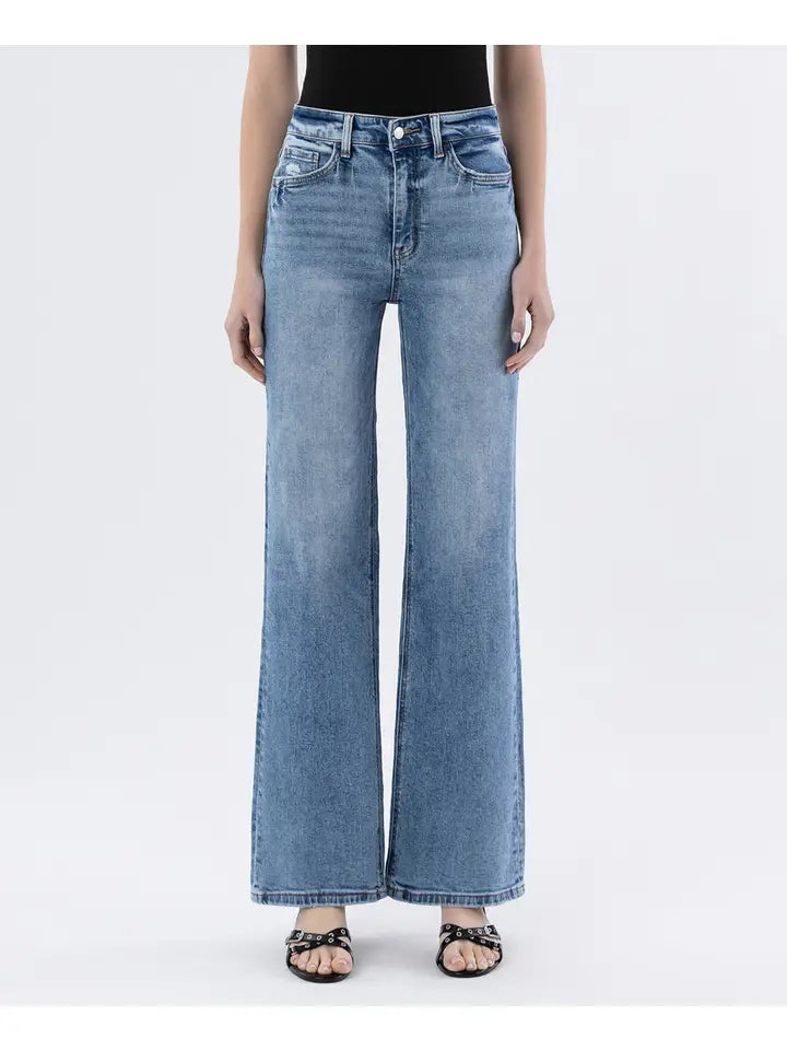 90's Super High Rise Medium Wash Wide Jeans