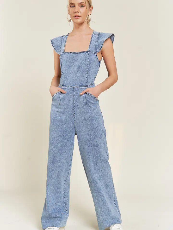 Ruffled Denim Jumpsuit
