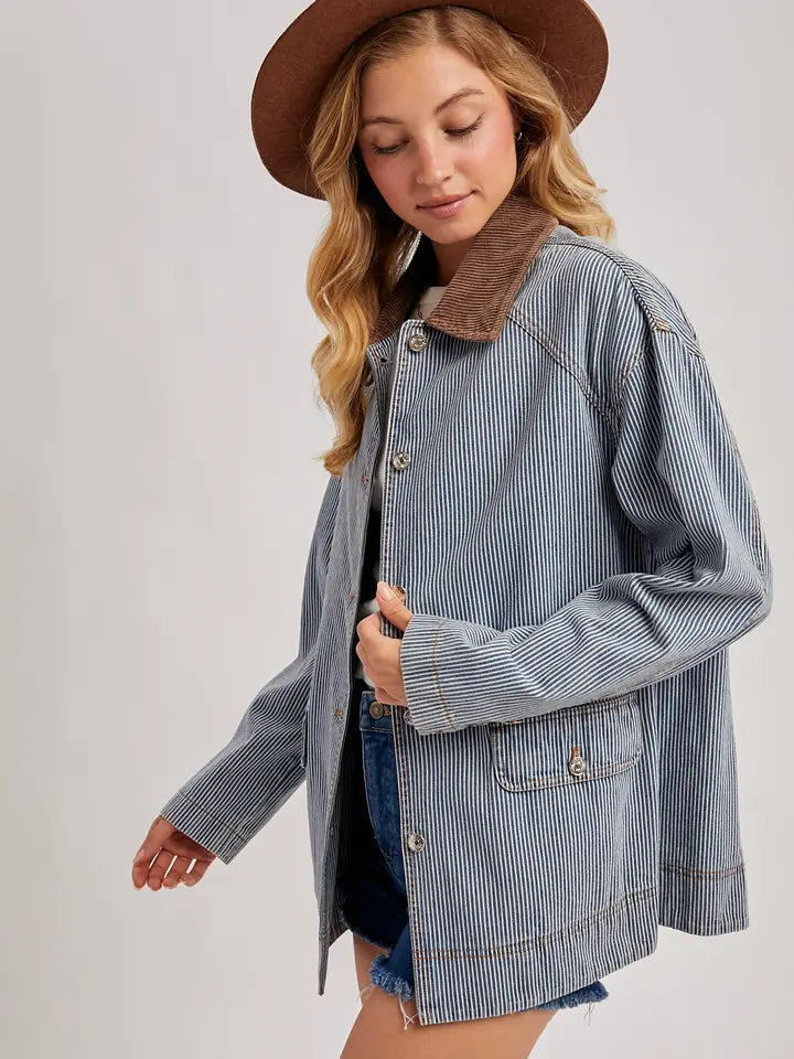 Denim Corduroy Collar Contrast Barn Coat