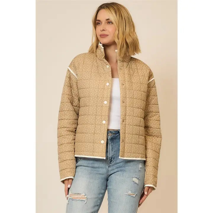 Ditsy Floral Puffer Jacket with Contrast Hem