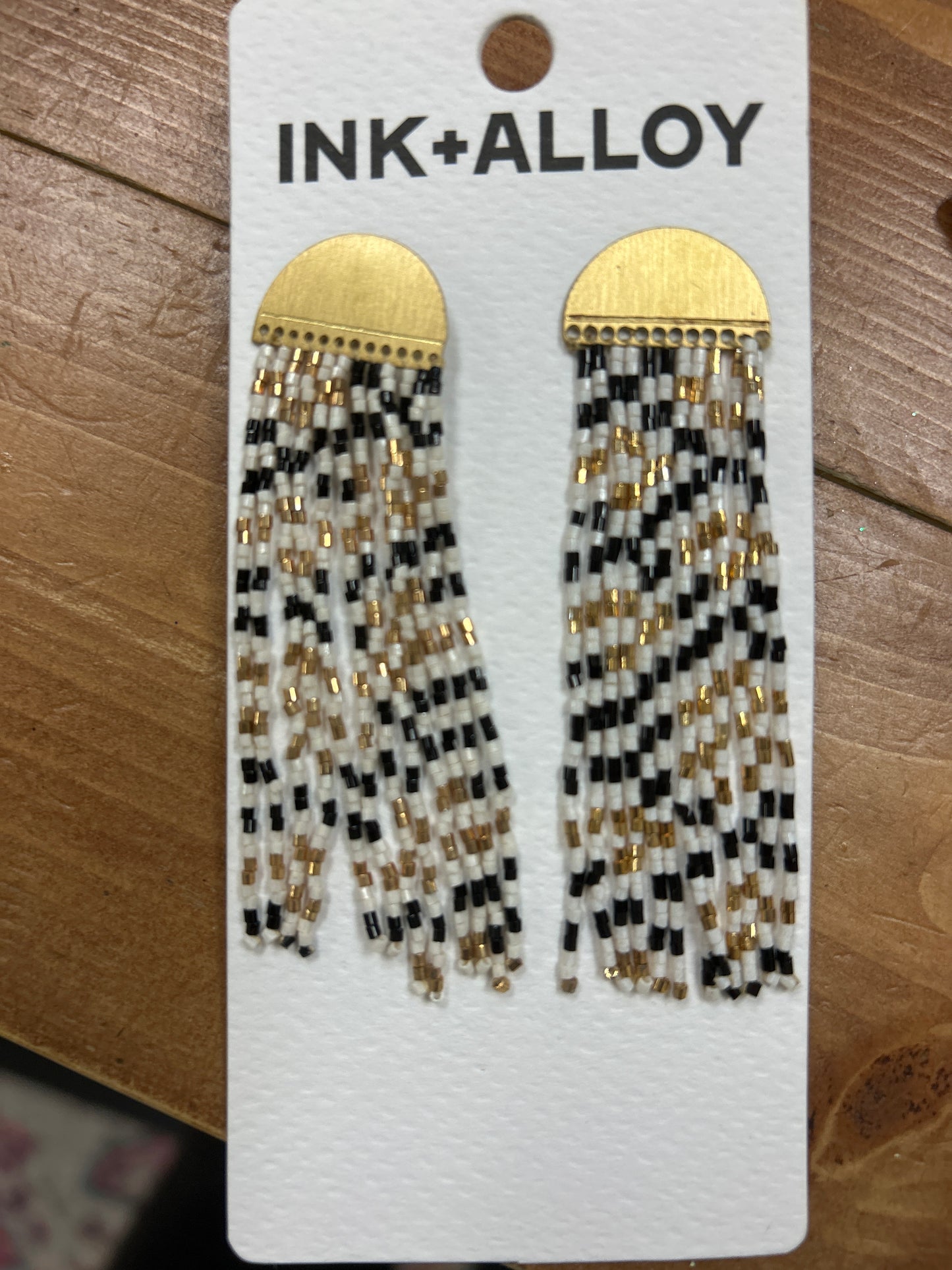 Ink Alloy Beaded Fringe Dangle Earrings