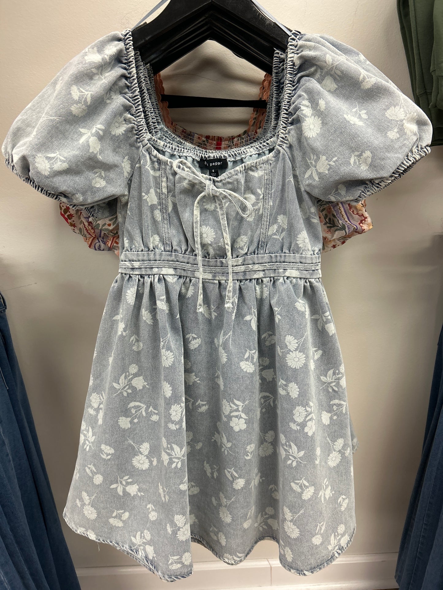 Floral Denim Babydoll Dress