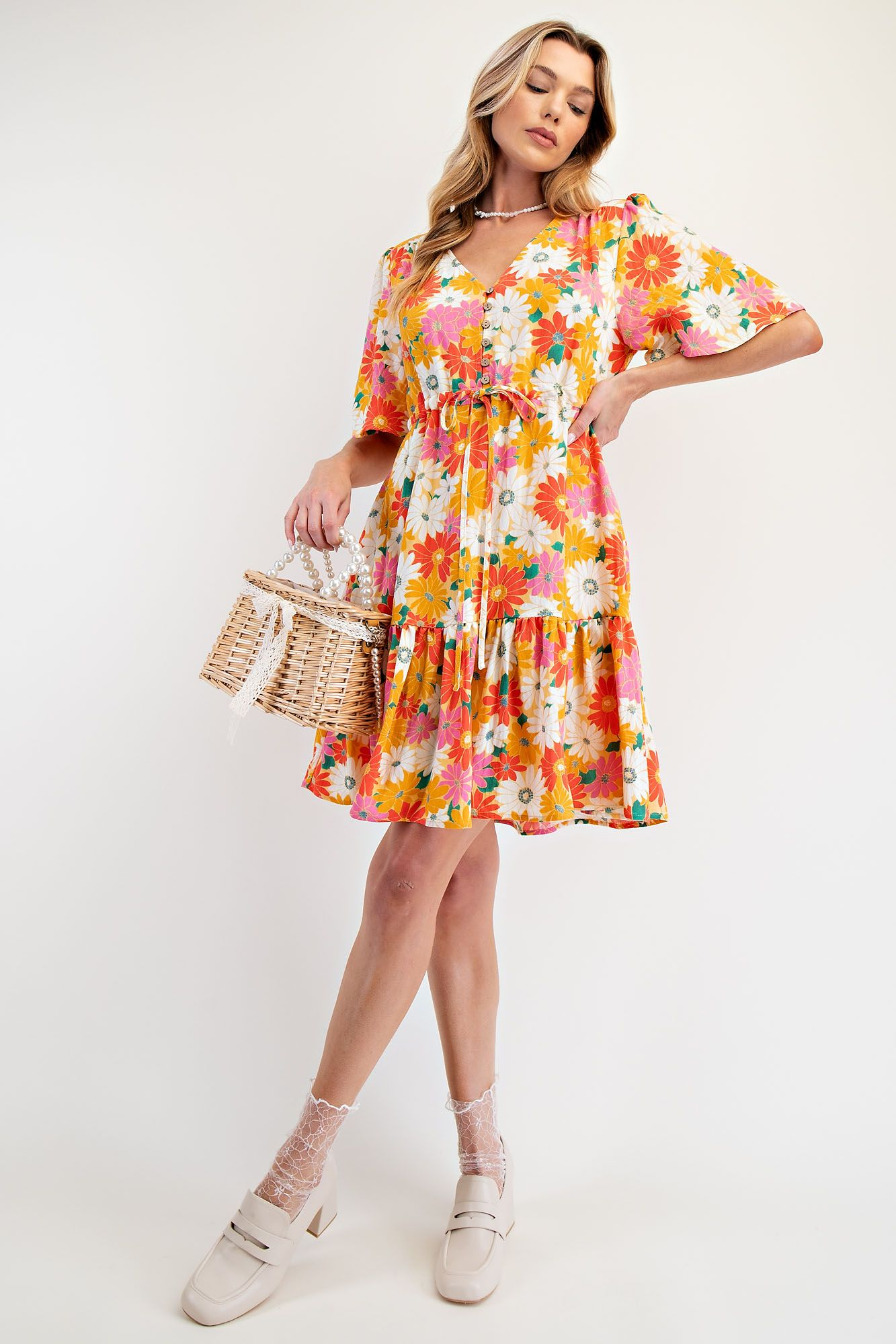 Floral Printed Rayon Nylon Dress
