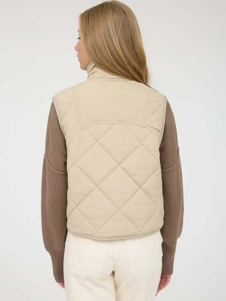 Snap Button Quilted Puffer Vest