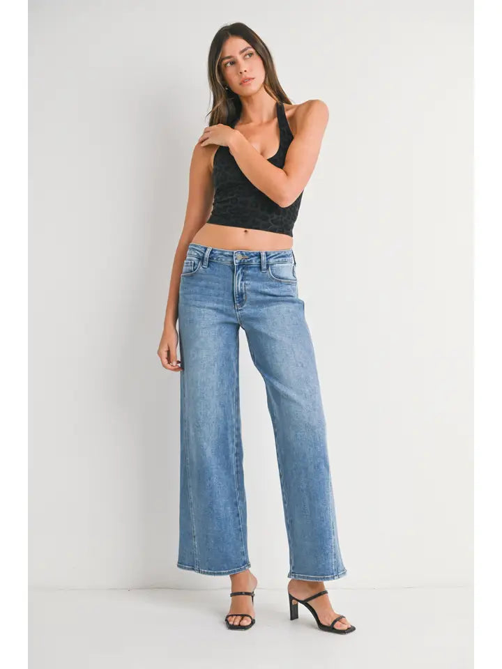 Seamed Wide Leg Denim Jeans