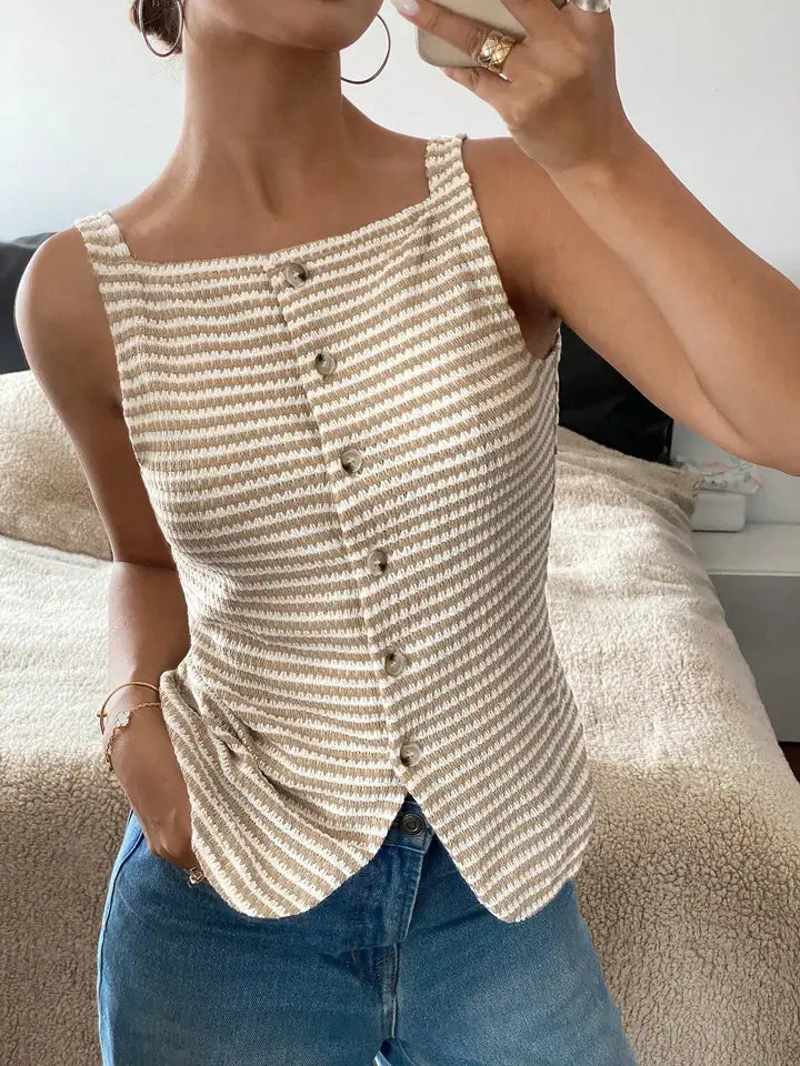 Buttoned Sleeveless Tank Top