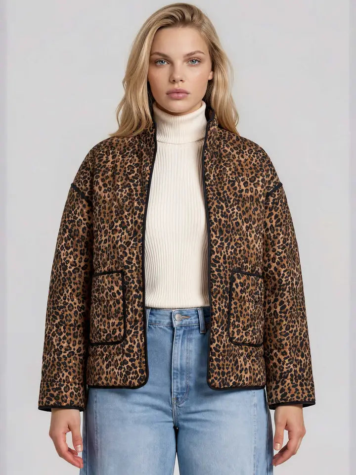 Leopard Print Snap Button Jacket