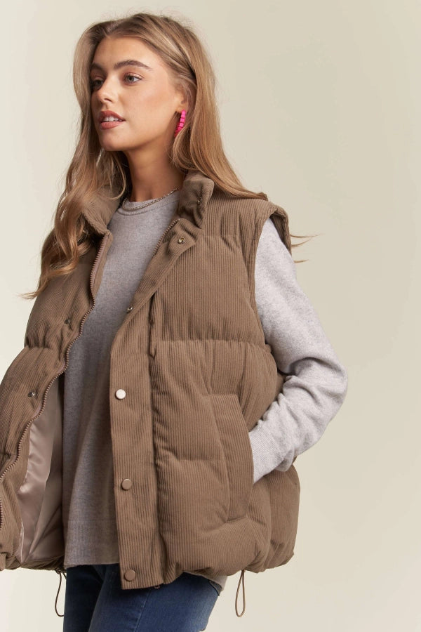 Button Down Corduroy Puff Vest