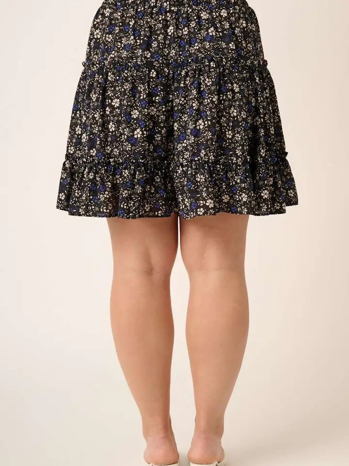 Plus Mini Flower Print Tiered Mini Skirt