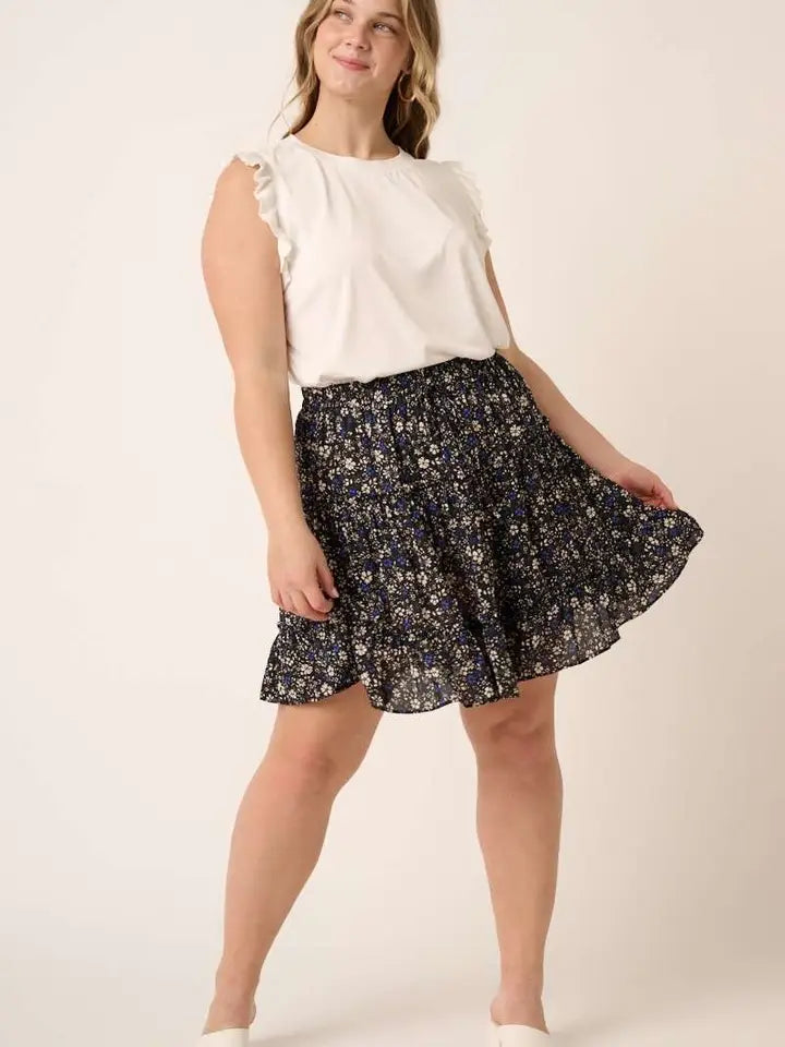 Plus Mini Flower Print Tiered Mini Skirt