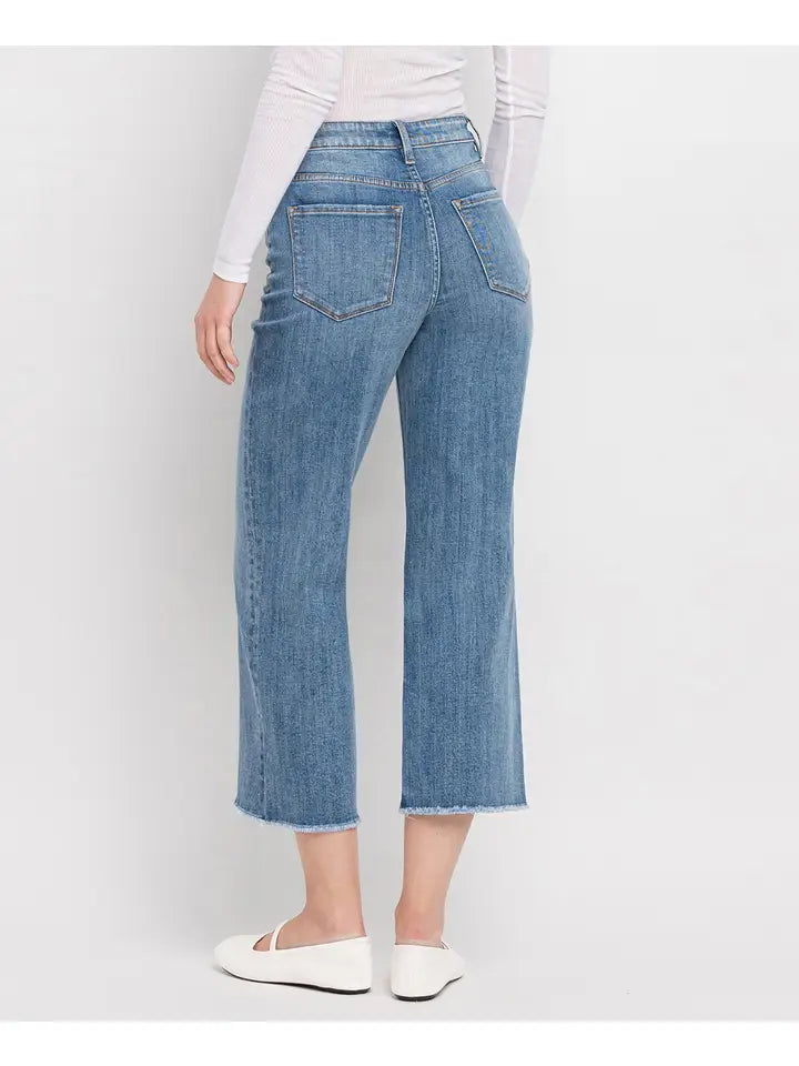 Super High Rise Raw Hem Crop Wide Leg Jeans