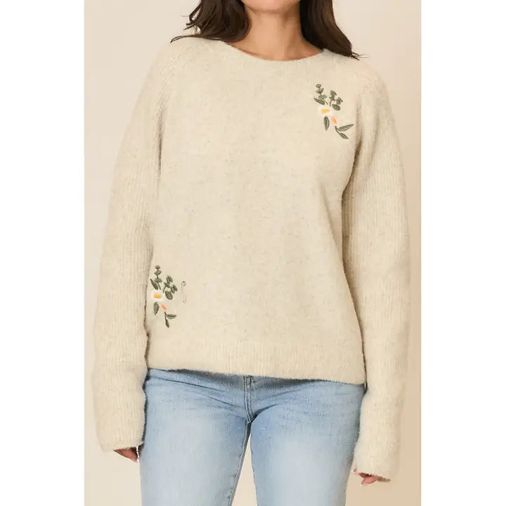 Floral Embroidered Dual Knit Sweater