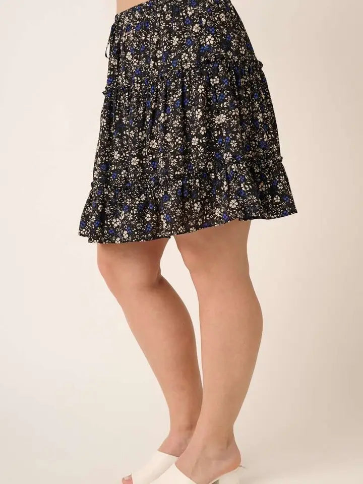 Plus Mini Flower Print Tiered Mini Skirt