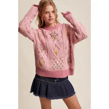 Floral Embroidered Knit Sweater