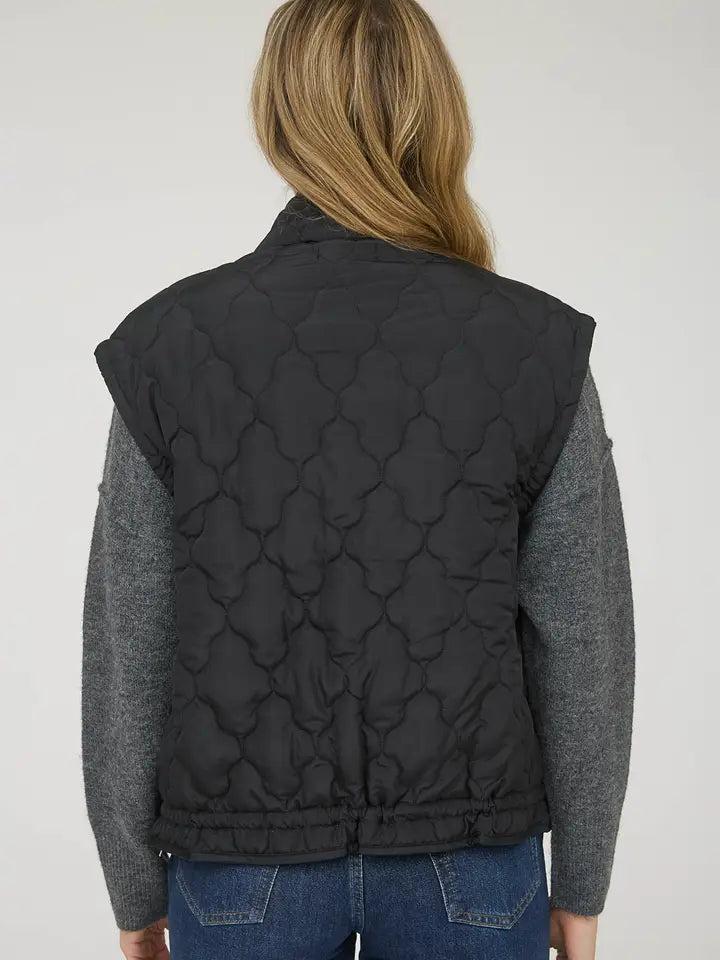 Tie Detail Snap Button Down Quilted Puffer Vest