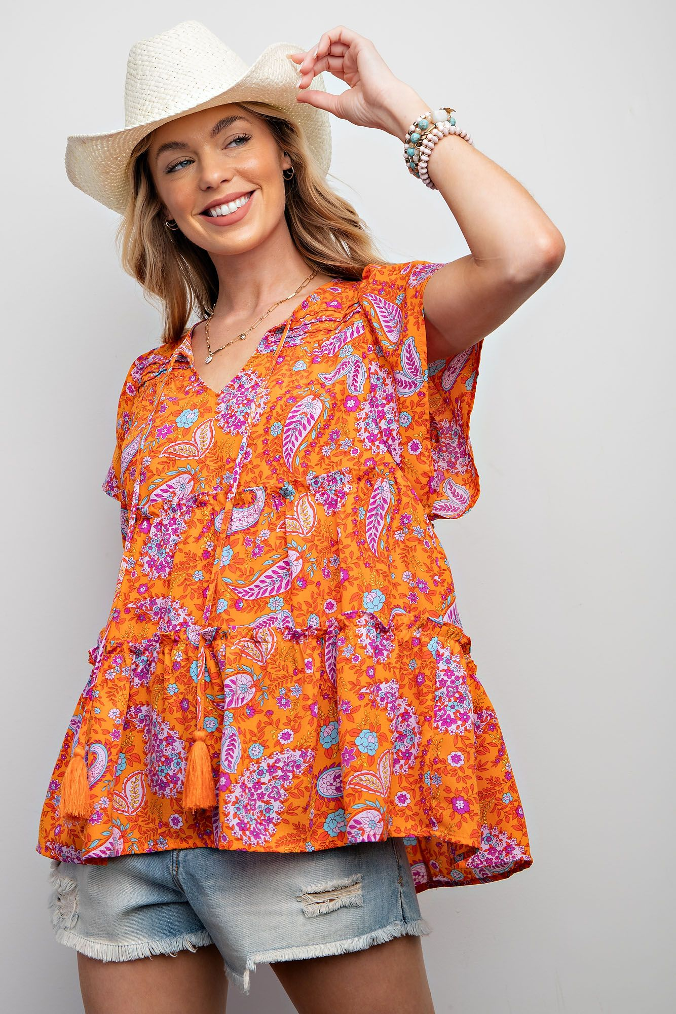 Printed Poly Linen Woven Top