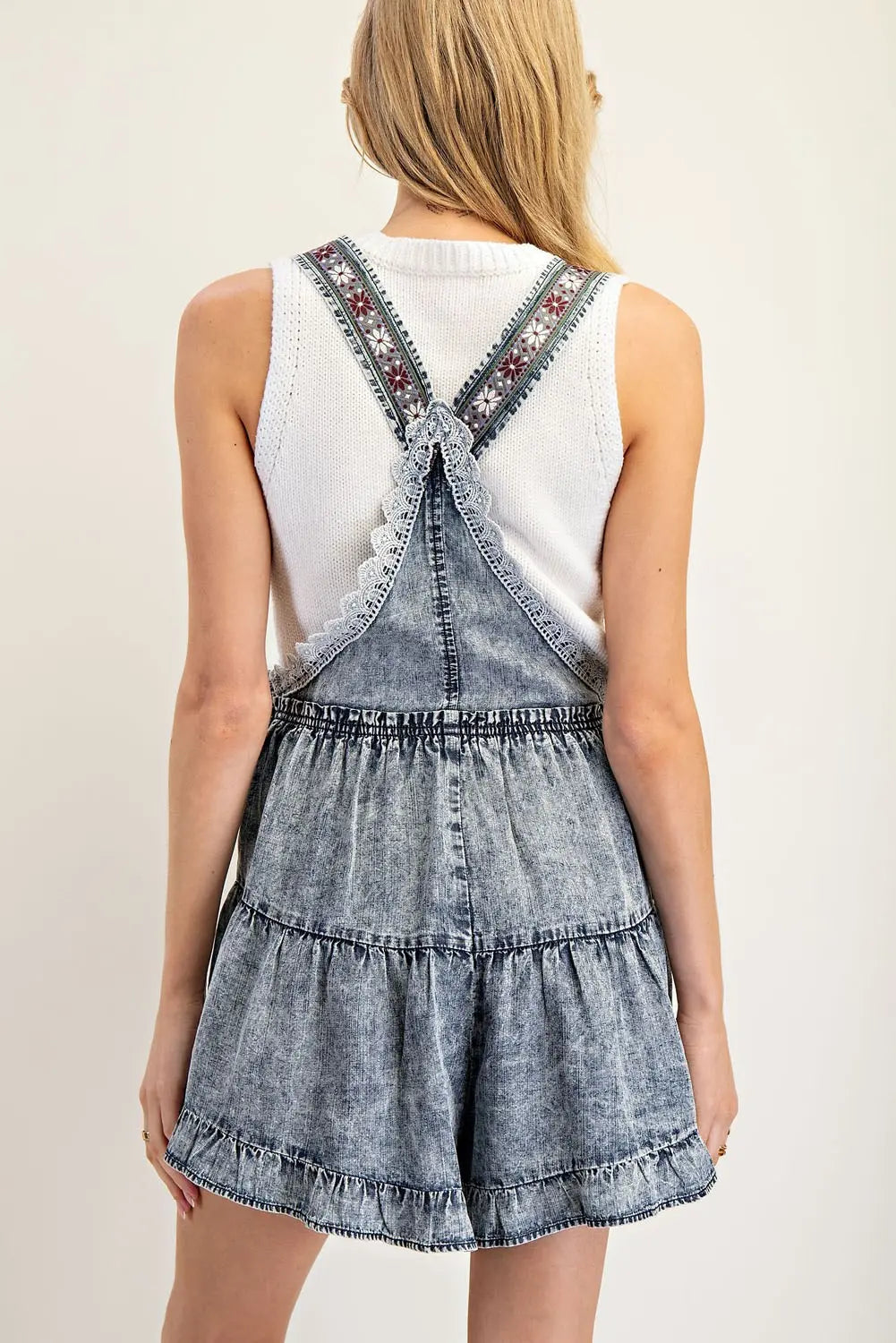 Snow Washed Lace Detailed Romper