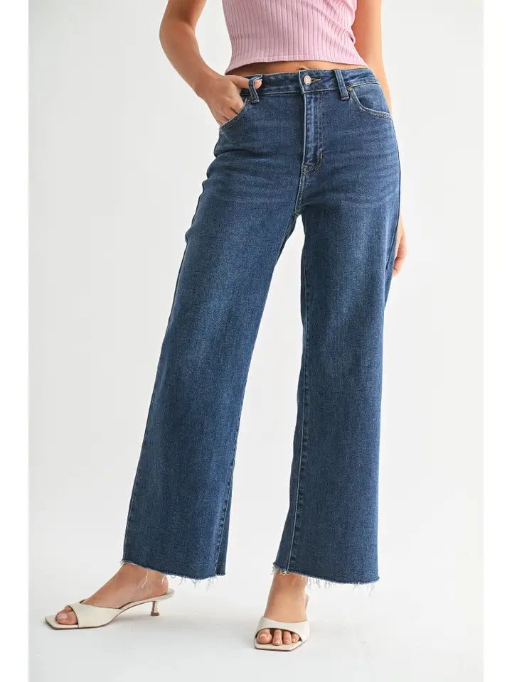 Slim Scissor Cut Wide Leg Jean - Dark Denim