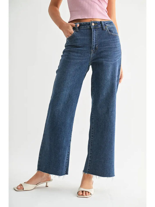 Slim Scissor Cut Wide Leg Jean - Dark Denim