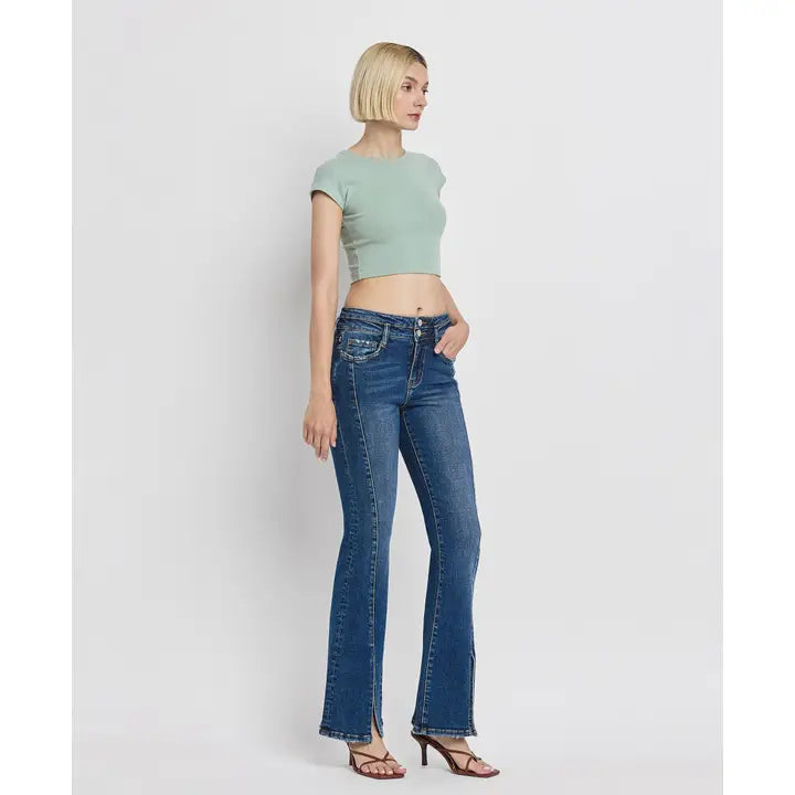 High Rise Front Seam Slit Flare Jeans