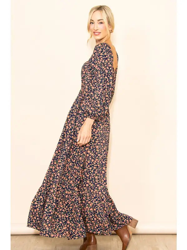 Reversible Floral Wide Flare Maxi Dress